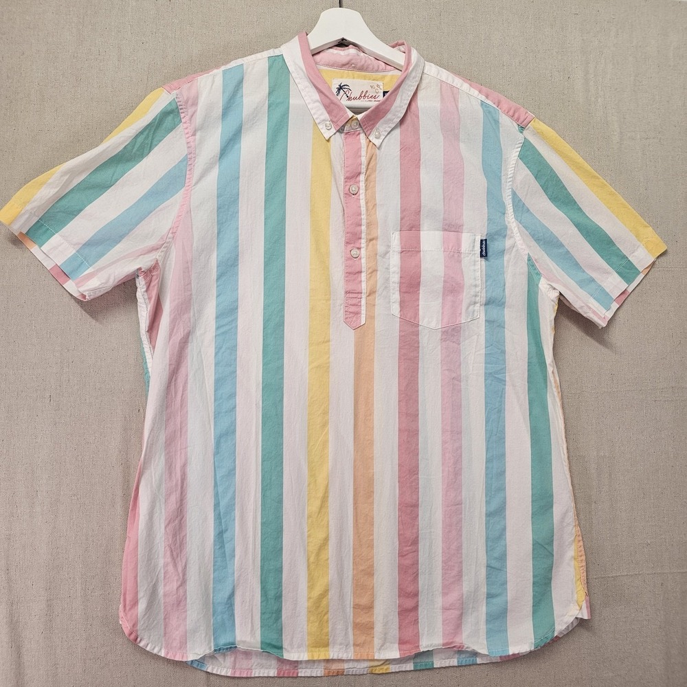 Chubbies Men's XXL Button Down Shirt Short Sleeve Pastel Vertical Stripe Cotton